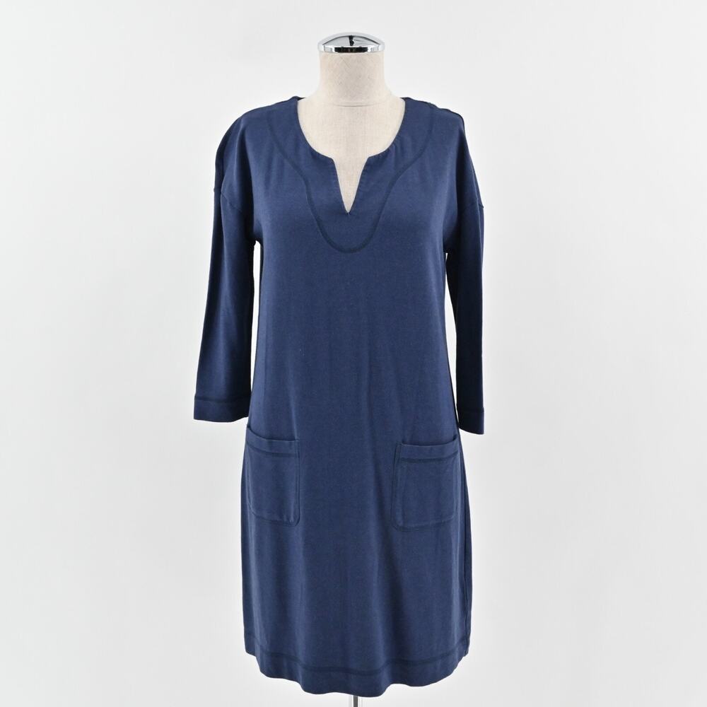 LILLY PULITZER Joyce Shift Dress Sz XS UPF 50+ True Navy 3/4 Sleeve Patch Pocket